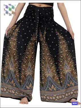 Wide Leg Palazzo Yoga Pants Boho Hippie Elastic Waist One Size